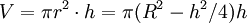 V=\pi{}r^2\cdot h=\pi{}(R^2-h^2/4)h