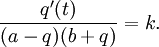 \frac{q'(t)}{(a-q)(b+q)}=k.