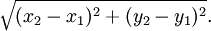 \sqrt{(x_{2}-x_{1})^2+(y_{2}-y_{1})^2}.