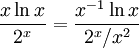 \frac{x\ln x}{2^x}=\frac{x^{-1}\ln x}{2^x/x^2}