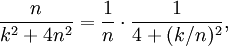 \frac{n}{k^2+4n^2}=\frac{1}{n}\cdot\frac{1}{4+(k/n)^2},