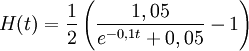 H(t)=\frac{1}{2}\left(\frac{1,05}{e^{-0,1t}+0,05}-1\right)