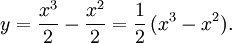 y=\frac{x^3}{2}-\frac{x^2}{2}=\frac{1}{2}\,(x^3-x^2).