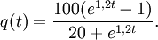 q(t)=\frac{100(e^{1,2t}-1)}{20+e^{1,2t}}.