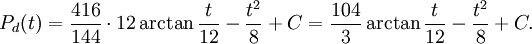P_{d}(t)=\frac{416}{144}\cdot 12\arctan\frac{t}{12}-\frac{t^2}{8}+C= \frac{104}{3}\arctan\frac{t}{12}-\frac{t^2}{8}+C.